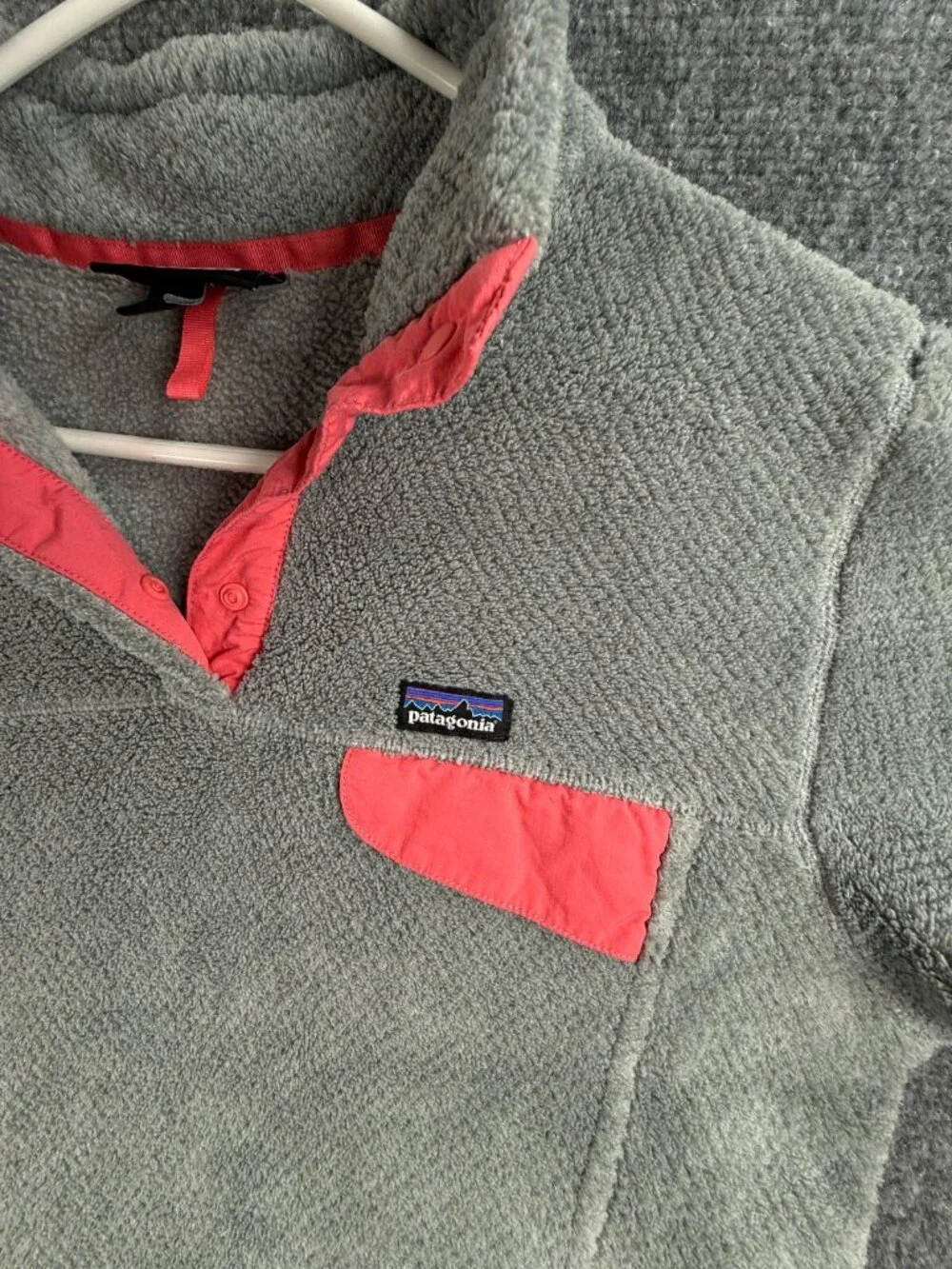 Patagonia Fleece Jacket Girls Youth Size 2XL 16-18 Gray Pink Fuzzy Soft Snap